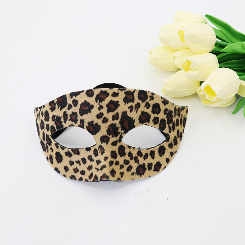 Halloween Leopard Print Half Face Mask Headband Set