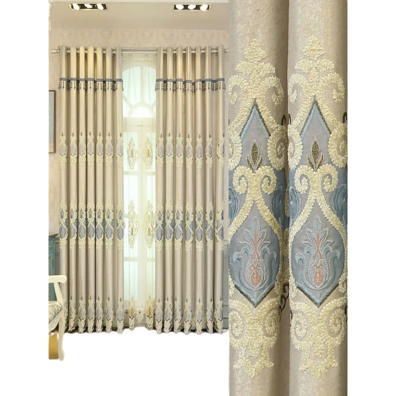Crown European Embroidery Cloth Mesh Curtains Living