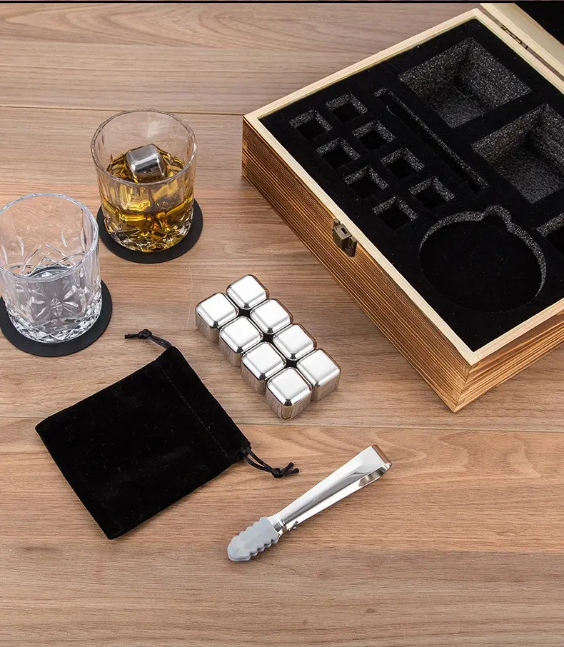 Professional Stainless Steel Wooden Box Ice Cube Suit