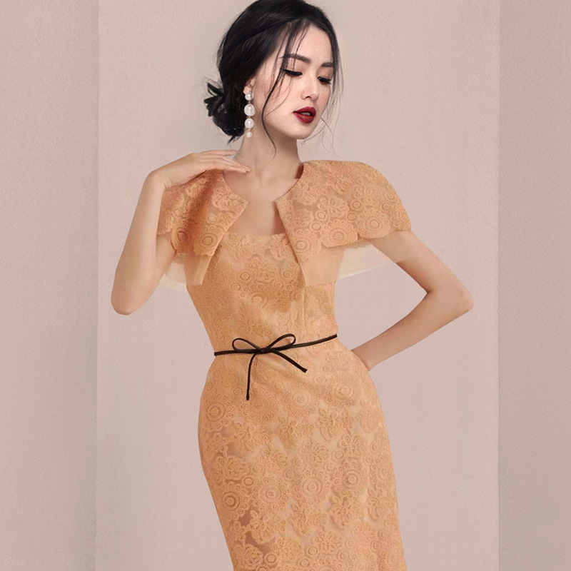 Cape-Collar Bow Midi Dress