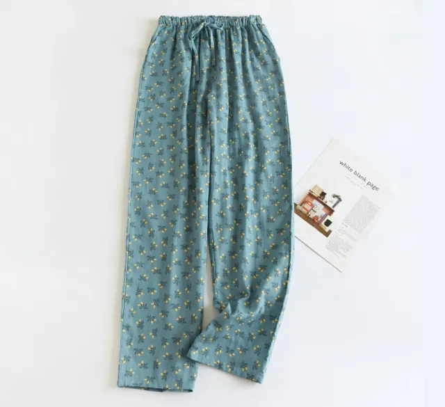 New Pure Cotton Double layer Gauze Women's Pajama Pants Blue - Shop at LoveMi