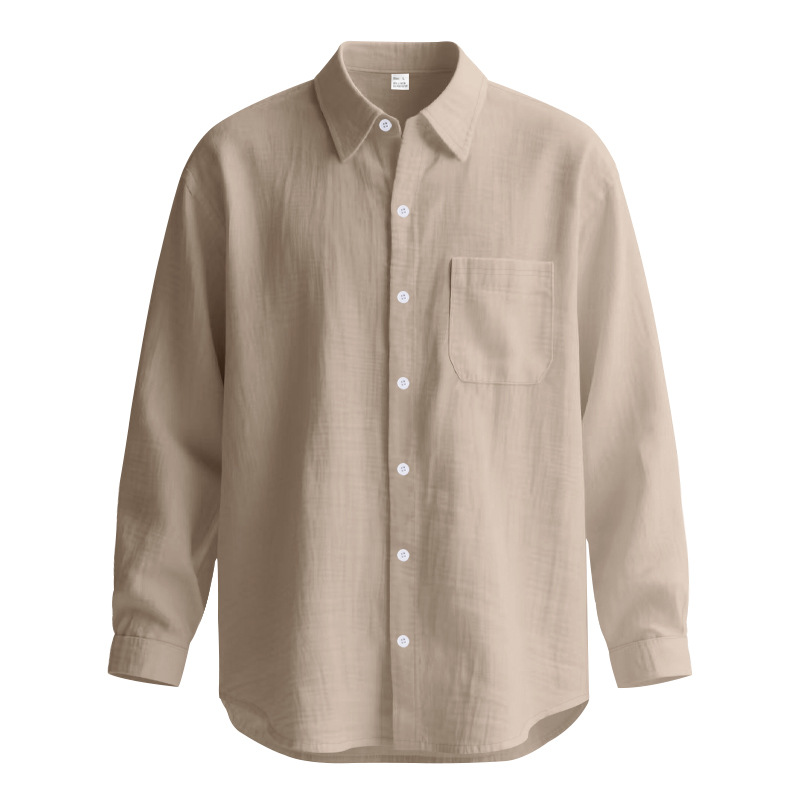 Breathable Linen Blend Solid Lapel Shirt with Long Sleeves