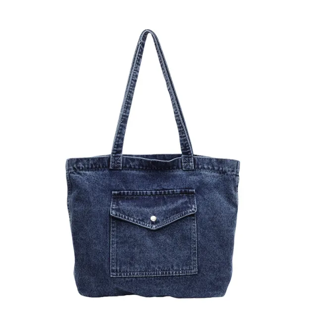 Denim Shoulder Bag Large Capacity Shopping Bag Tote Bag Blue - Shop at LoveMi