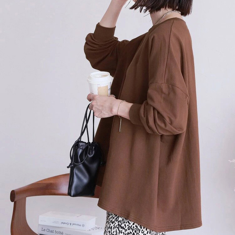 Women's Striped Sweater Loose Cotton Cocoa Color - Shop at LoveMi