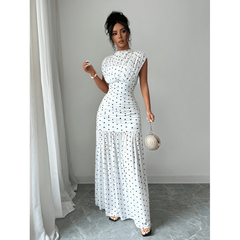 Robe femme élégante à pois taille cintrée