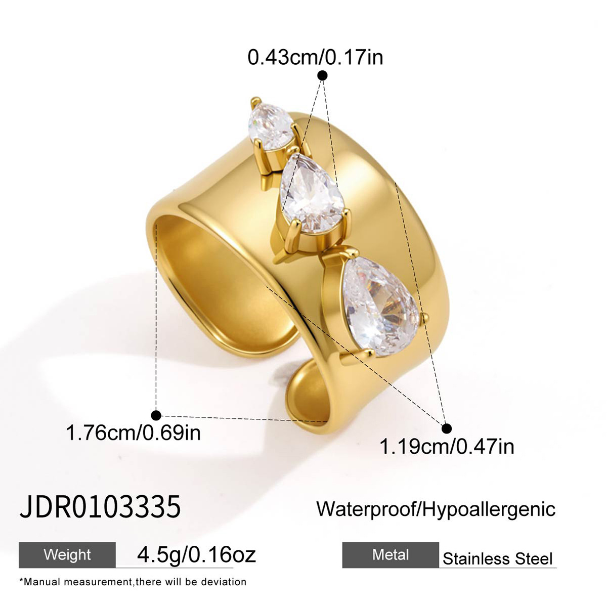 Stainless Steel Zircon Wide-Band Ring, picture 6 of 6