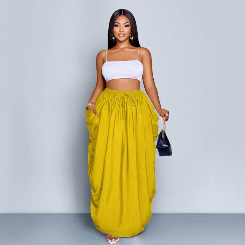 Drawstring Large-Pocket Womens Skirt
