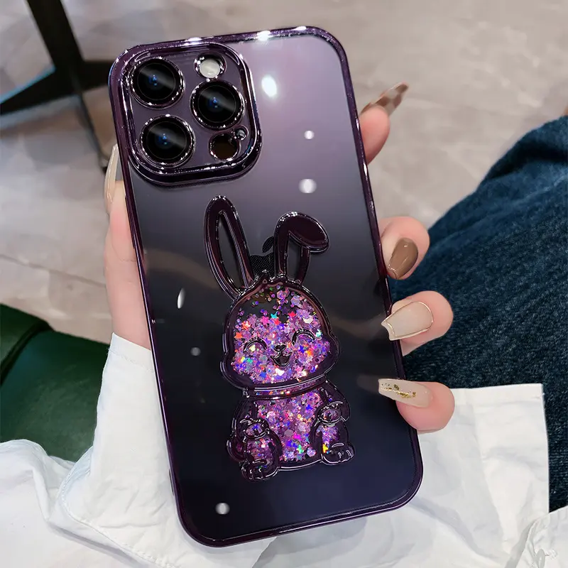 Plastic Electroplating Lens Protector Phone Case Year Quicksand Rabbit