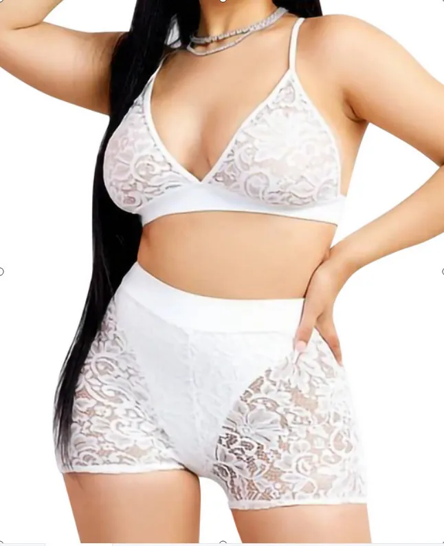 European And American Sexy Black Home Wear Two-piece Set - White