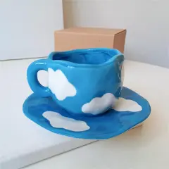 Vintage Floral Afternoon Tea Cup And Saucer Ins - Blue Sky And White Clouds - View 1