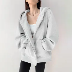 Women's Hooded Cardigan Loose-fitting Casual Pullover Coat - Frost Silver Gray - View 1