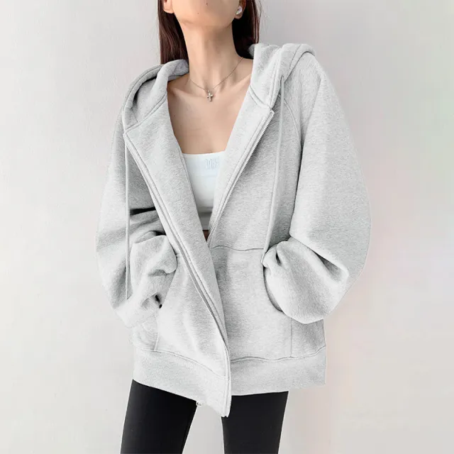 Women's Hooded Cardigan Loose fitting Casual Pullover Coat Frost Silver Gray - Shop at LoveMi