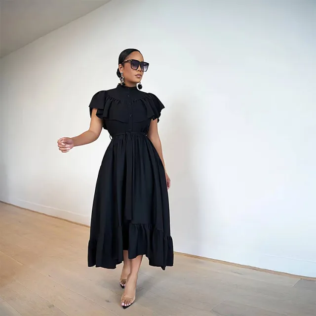 Autumn Retro Women's Clothing Loose Slimming Dress Black - Shop at LoveMi