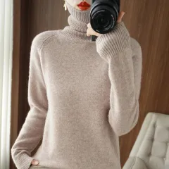 Women's Long-sleeved Bottoming Shirt Slim Slimming High Collar Sweater - Elegant Camel - View 1