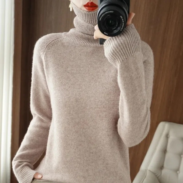 Women's Long sleeved Bottoming Shirt Slim Slimming High Collar Sweater Elegant Camel - Shop at LoveMi