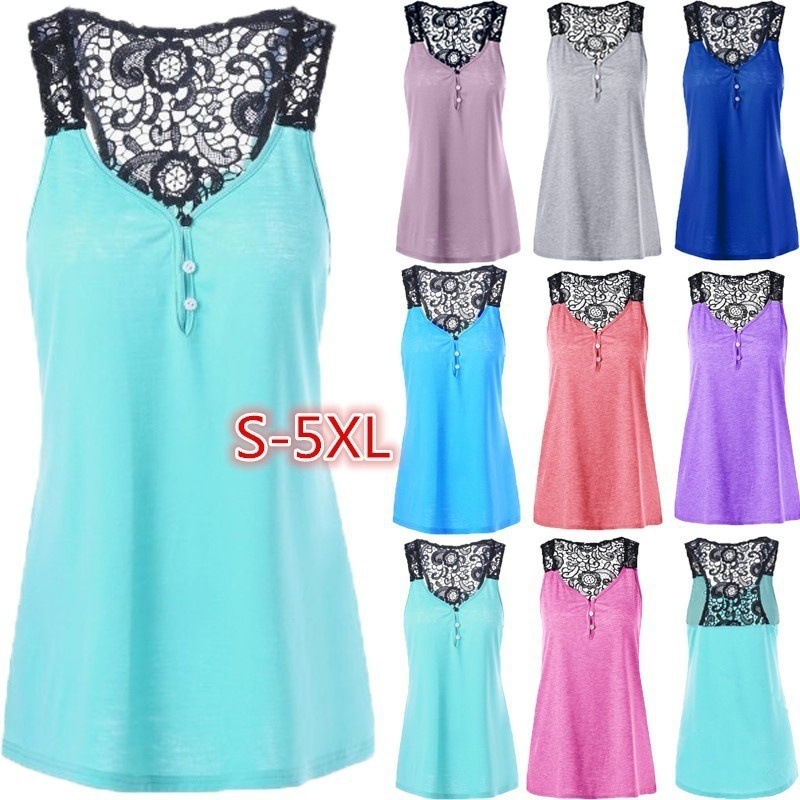 European And American New Lace Stitching Button T-shirt