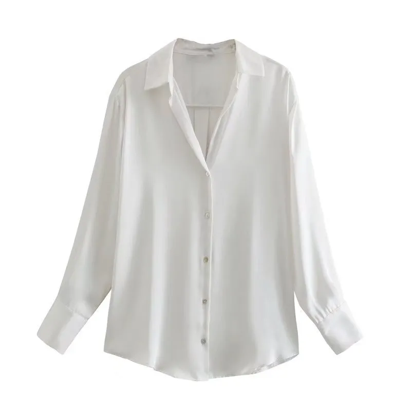 7-color Silk Satin Blouse Top - White