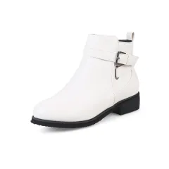 Martin Round Toe Short Low Heel Female Boots - White - View 1