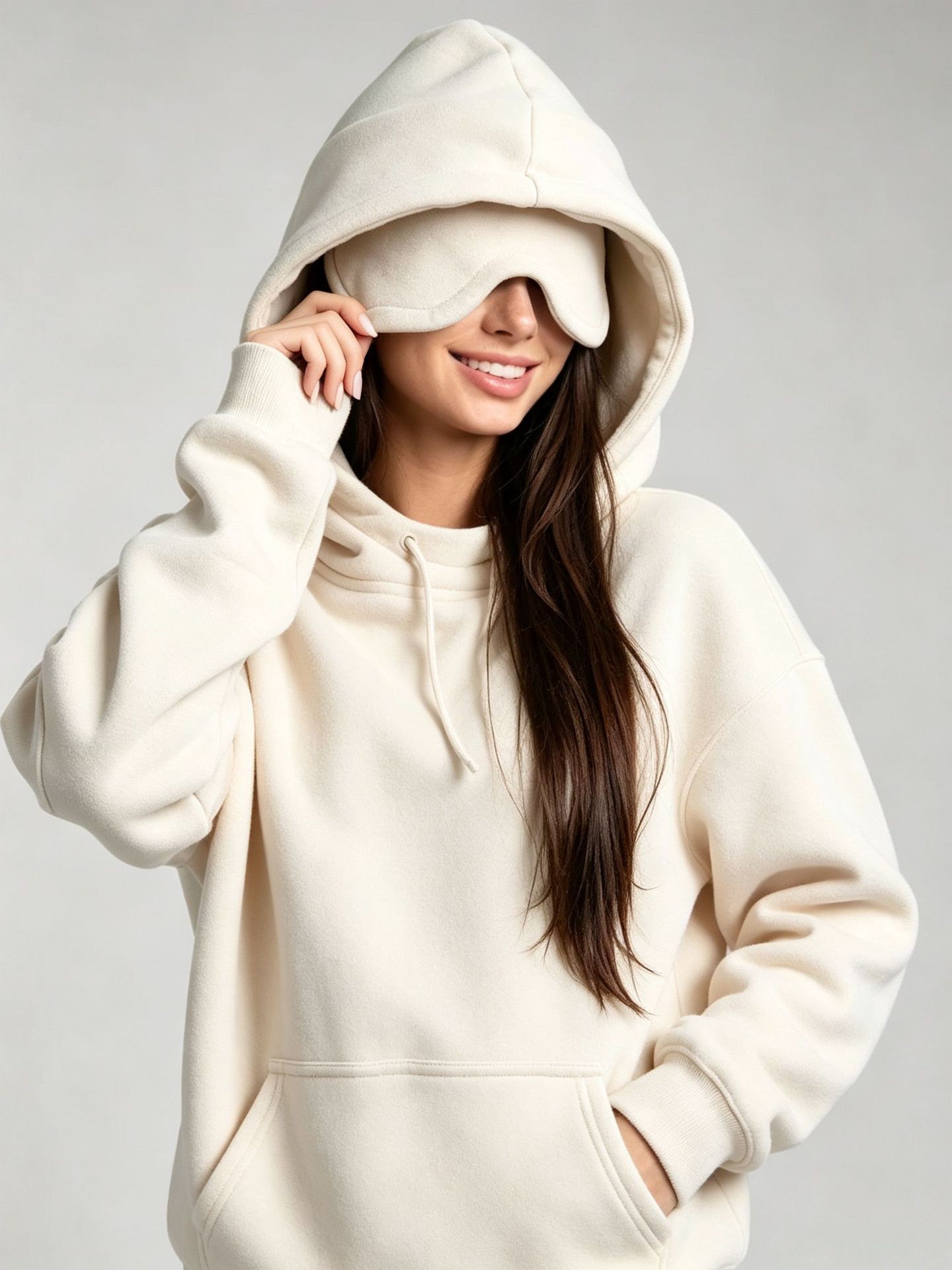 Front view of women's loose-fit fleece hoodie