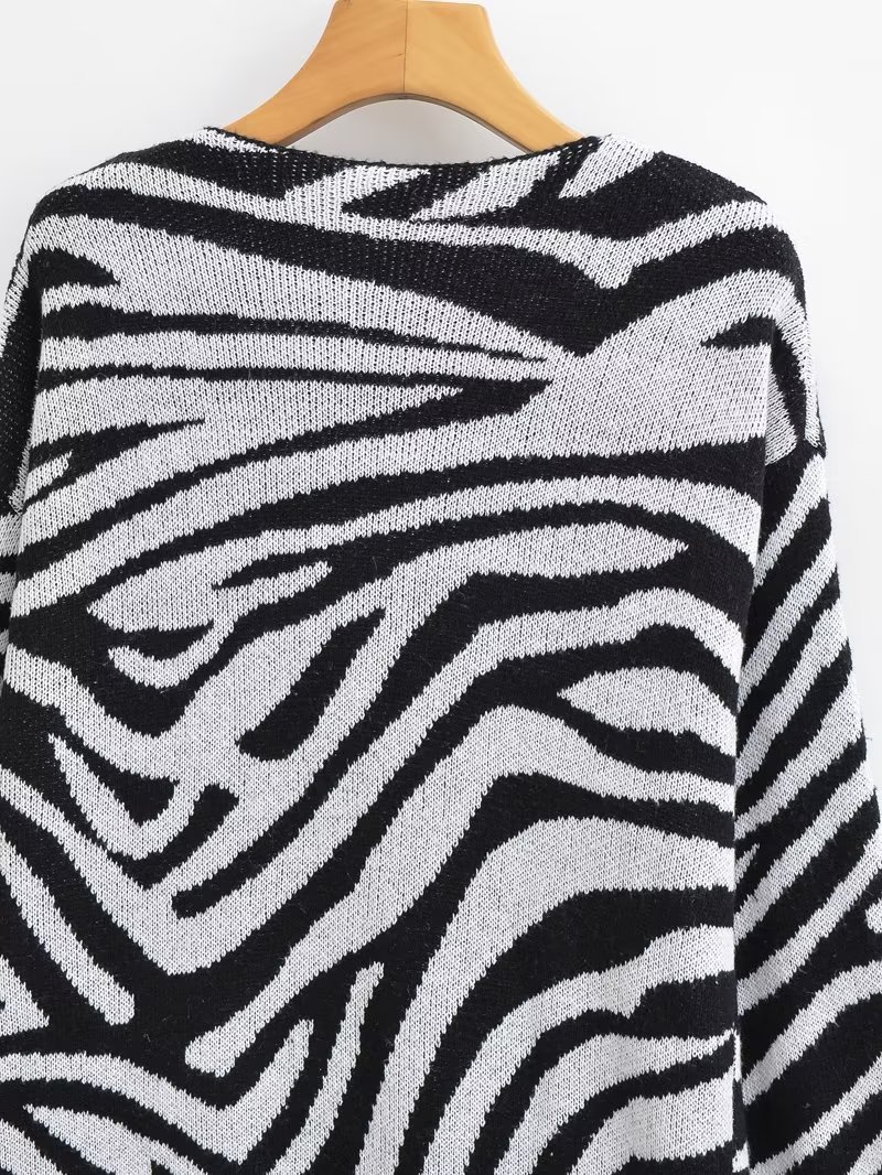 Women's European And American Style Urban Knitted Animal Pattern Mid-length Cardigan