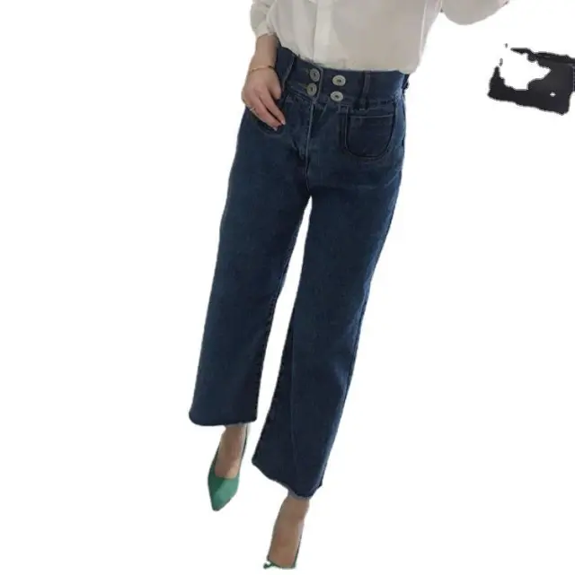 Retro High Waist Wash Double Breasted Pocket Loose Slimming And Wide Leg Denim Trousers For Women Light Blue - Shop at LoveMi