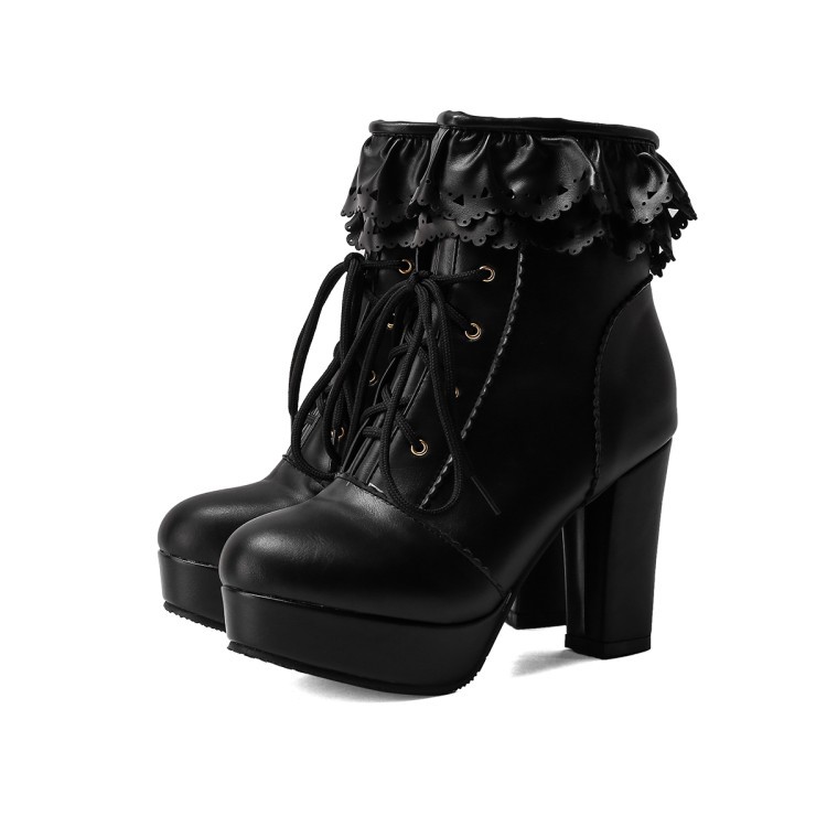 Title 20, Autumn and Winter Lace Up Womens Thick Heel Fa...