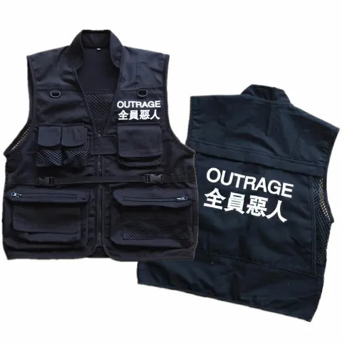 Extra Fish Multi pocket Multi pocket Workwear Waistcoat Vest Black - Shop at LoveMi