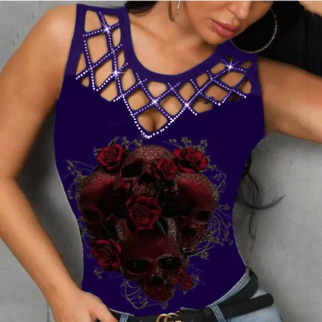 Rose Hollow Vest Women's T shirt Tops Purple - Shop at LoveMi