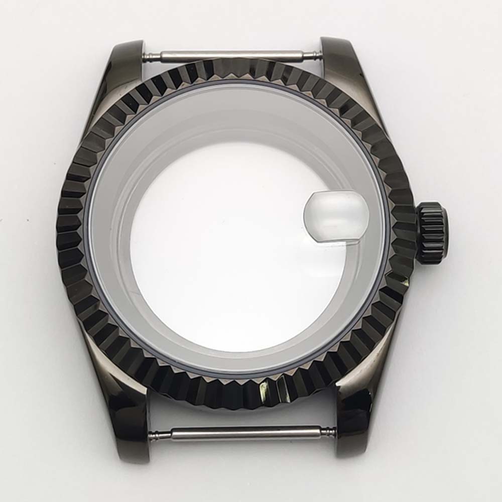 39mm Black Houndstooth-patterned Caseback Exhibition Case PVD-coated Stainless Steel