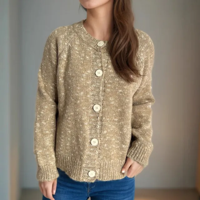 Round Neck Long Sleeve Stitching Casual Cardigan Khaki - Shop at LoveMi