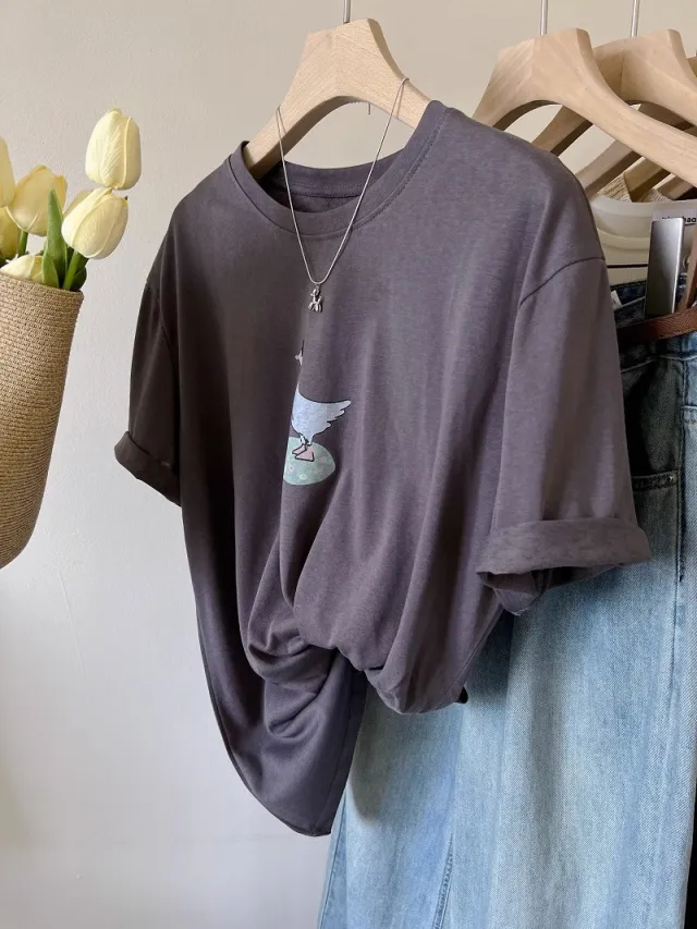 Versatile Womens Crew neck Short sleeve Top Gray - Shop at LoveMi