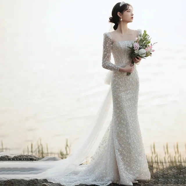 French Style Fishtail Light Wedding Dress Bride Temperament Fishtail Style - Shop at LoveMi