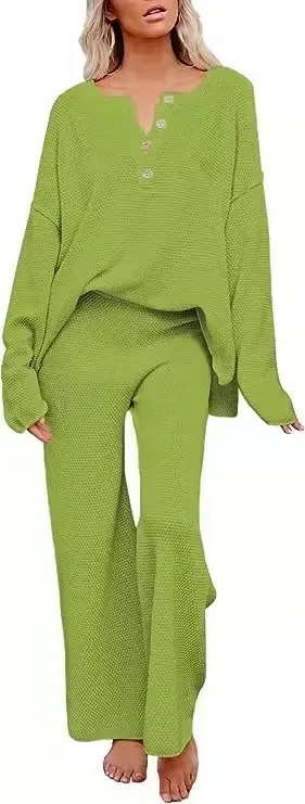 Women's Clothing Solid Color Fashion Loose Leisure Suit Two Pieces - Green