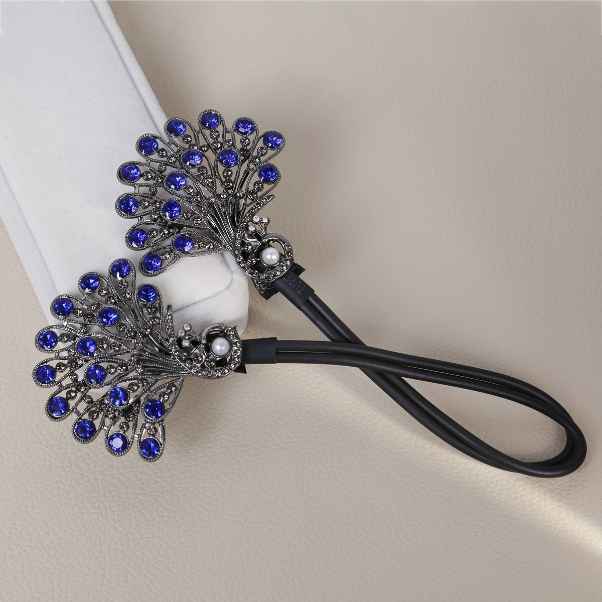 Retro Blue Peacock Style Diamond Studded Pearl Hair Clip Exquisitely Elegant For Curls And Twists — foto 3