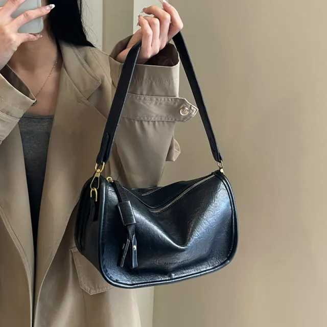 Boston Bag Women's Soft Leather Large Capacity Shoulder Crossbody Black - Shop at LoveMi