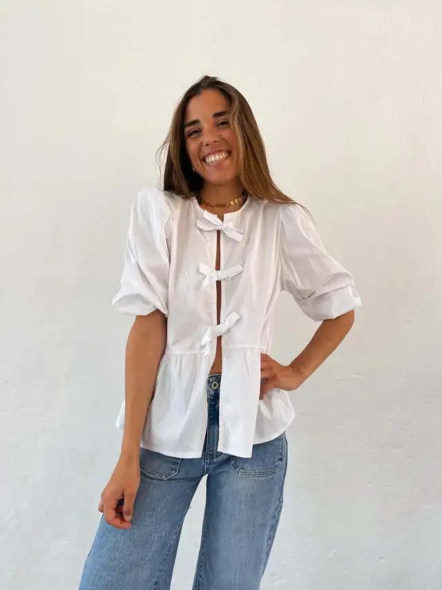 Striped Women's Top Tether Loose Pleated Shirt White - Shop at LoveMi