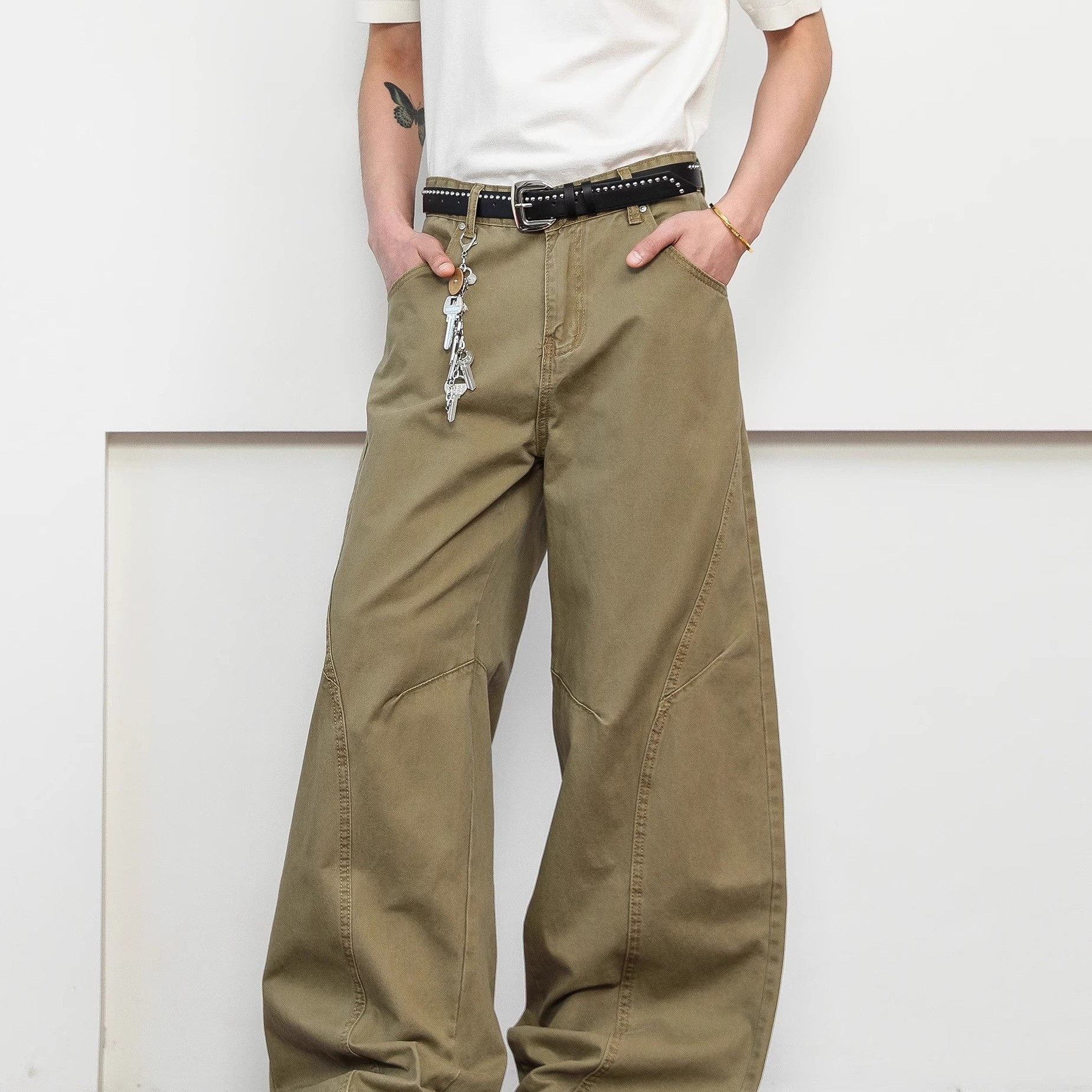 Retro Deconstruction Scimitar Men's Wide-leg High-end Khaki Pants