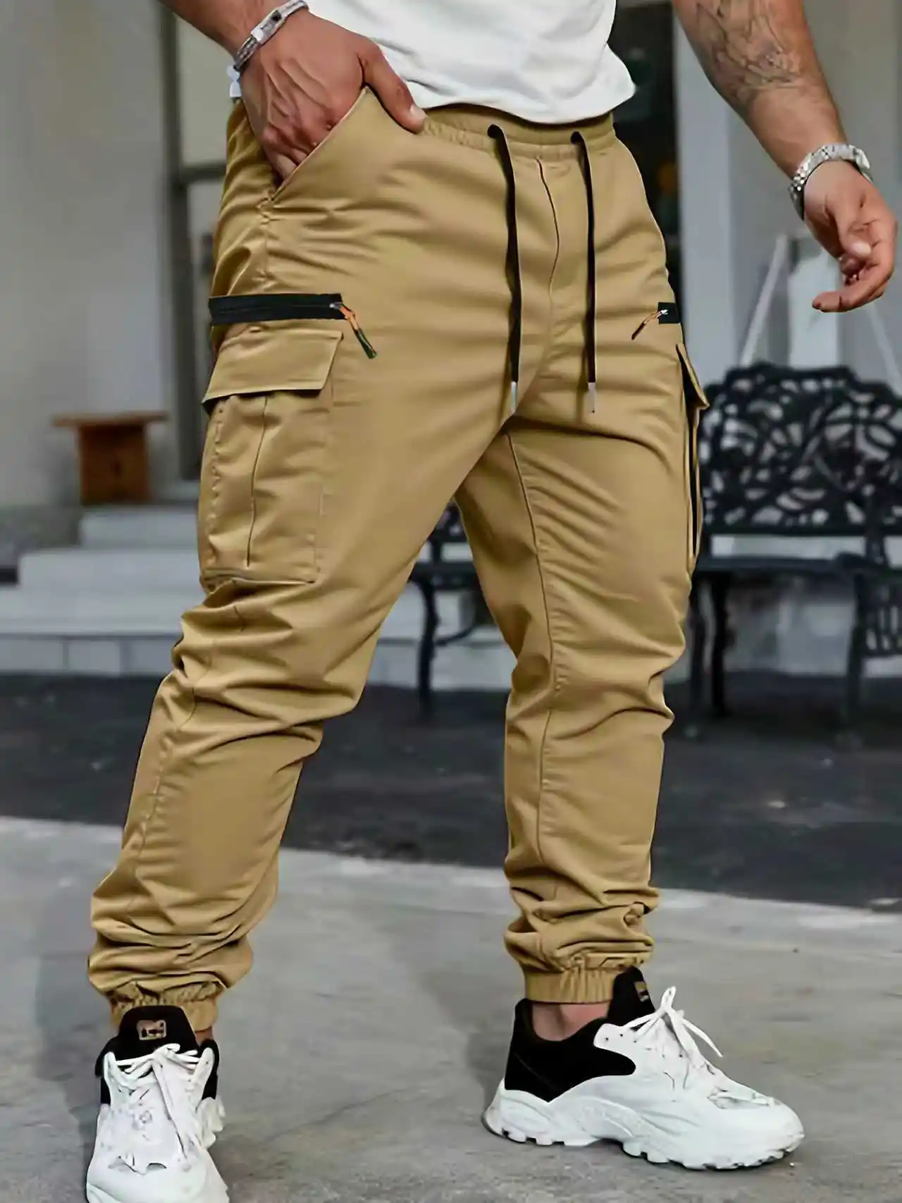 Mens Loose-fit Casual Multi-pocket Utility Pants