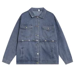 Removable Workwear Short Coat Women's Denim Jacket - Blue - View 1