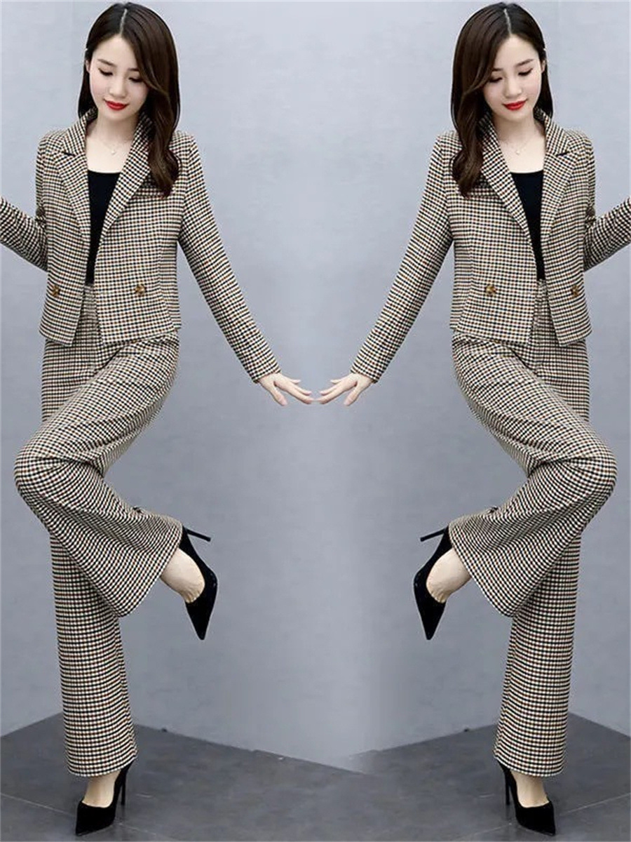 Temperament Western Style Lattice Loose Pants Two-piece - Image 4