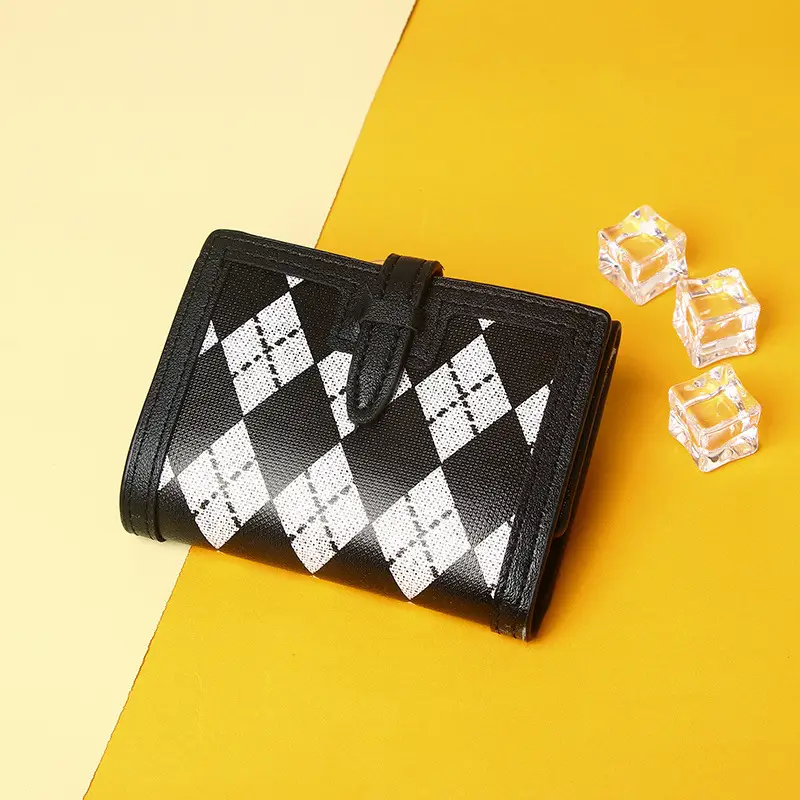 Women's Short Tri-fold Fashion Color Contrast Vintage Leather Wallet