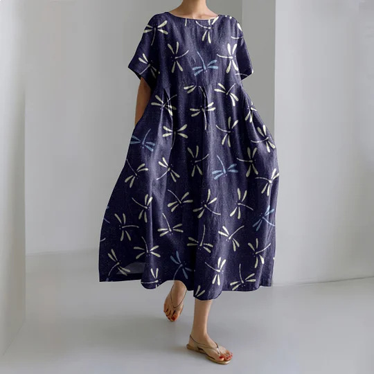 Women's Loose Print Casual Double Pocket Dress