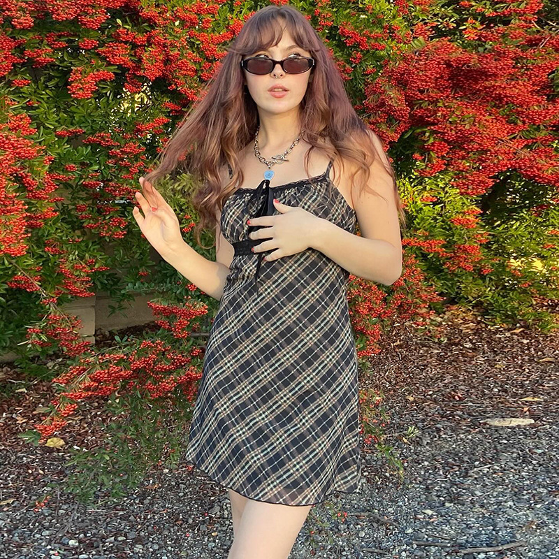 Halter neck Plaid Slip Dress Black - Shop at LoveMi