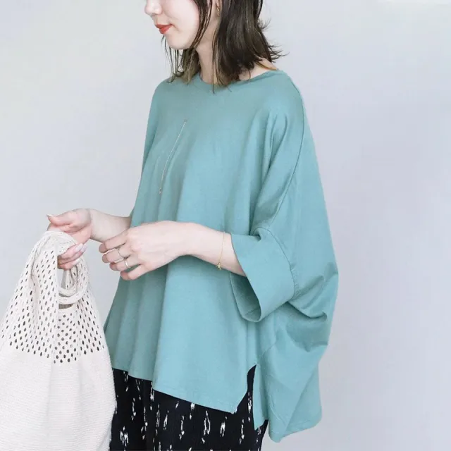 Japanese 6 color Cotton Batwing Sleeve Oversized Loose T shirt For Women Blue - Shop at LoveMi
