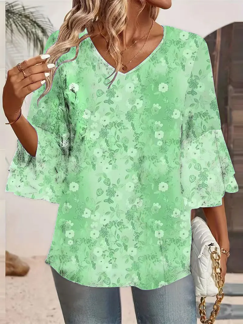 Round Neck Short Sleeves Casual Top - Green