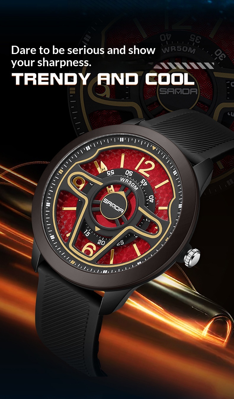 Sanda 9023 Creative Steering Wheel Quartz watch for Men