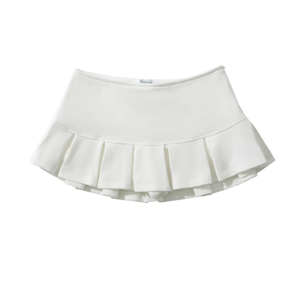 American Style Sexy Low Waist Pleated Miniskirt - White