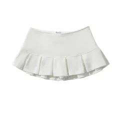 American Style Sexy Low Waist Pleated Miniskirt - White - View 1