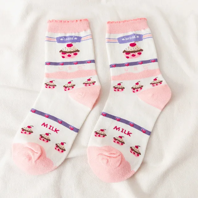 Mid calf Autumn And Winter Pure Cotton Cartoon Cute Thigh High Socks 2364 Cake - Shop at LoveMi