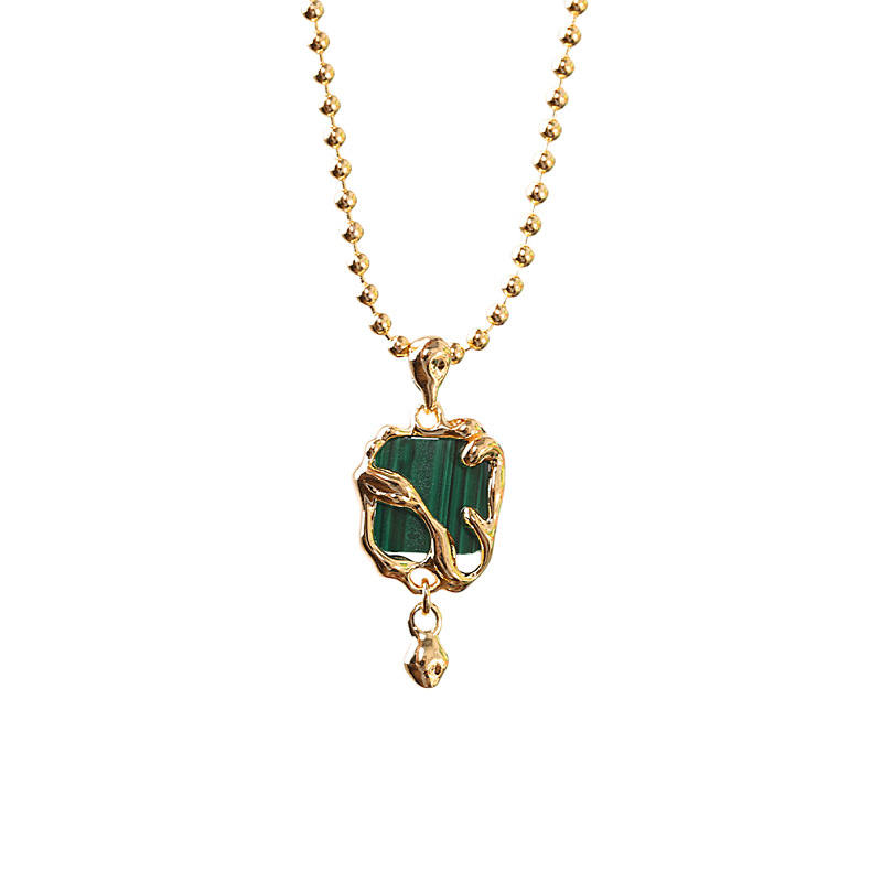 Women's Fashion Square Malachite Round Beads Necklace